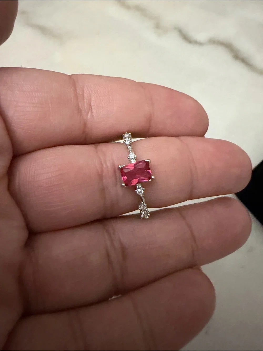 Elegant Pink Gemstone Silver Ring with Accent Stones